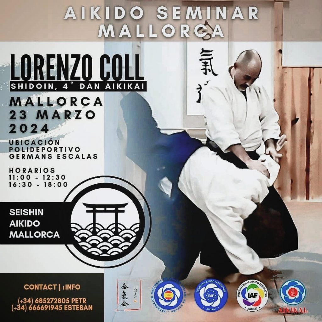 Lorenzo Coll Sensei. Seminario de Aikido en Mallorca. Seishin Aikido Mallorca. Germans Escalas.